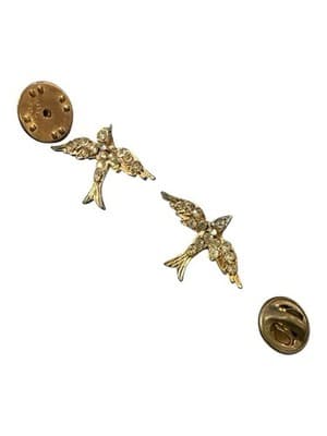 Vintage Rhinestone Bird Lapel Pins Gold Tone Screw Back Set of 2 - Thumbnail 3