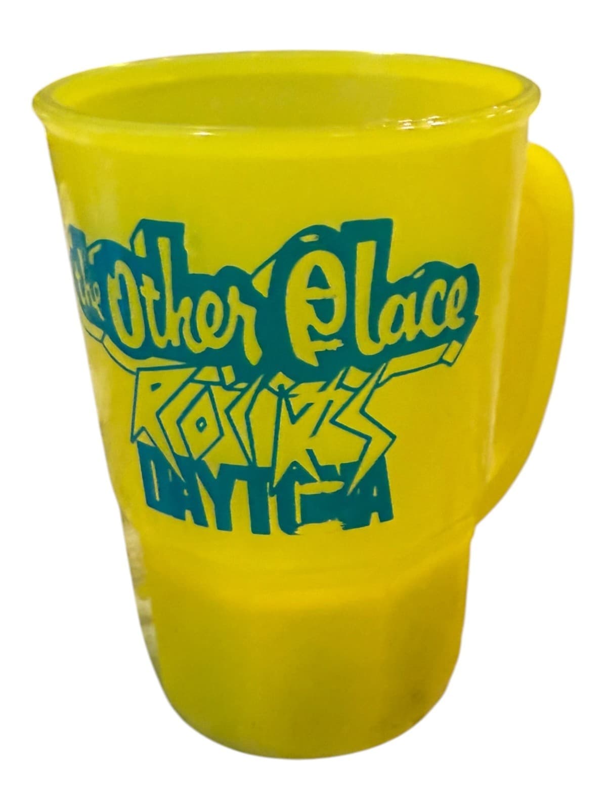 VTG The Other Place Rocks Daytona Spring Break '87 Plastic Yellow Souvenir Mug - Image 1