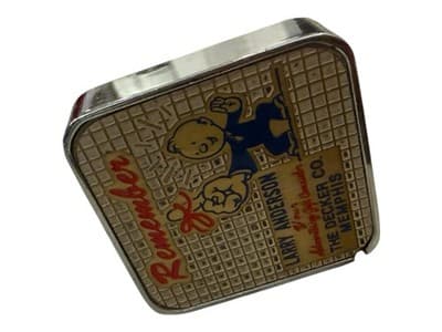 Vintage Advertising Tape Measure Mr. Bingle Decker Co Memphis Metal Case - Thumbnail 3