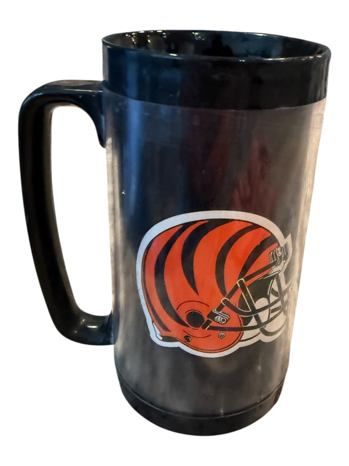 Vintage Cincinnati Bengals Helmet Logo Black/Orange Thermo Serv Plastic Mug - Image 1