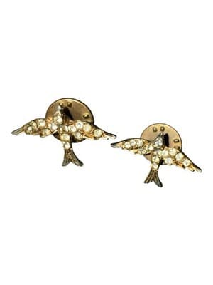 Vintage Rhinestone Bird Lapel Pins Gold Tone Screw Back Set of 2 - Thumbnail 2