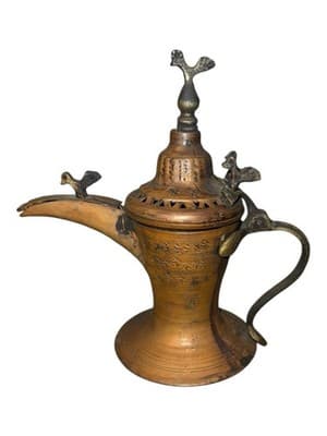 Vintage Brass Dallah Coffee Pot Middle Eastern Arabic Teapot Etched - Image 1