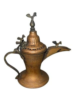 Vintage Brass Dallah Coffee Pot Middle Eastern Arabic Teapot Etched - Thumbnail 2