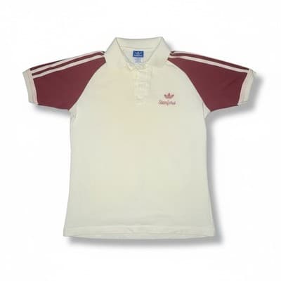 Vintage 80s Adidas Stanford Polo Shirt Cream/Red Embroidered Medium - Image 1
