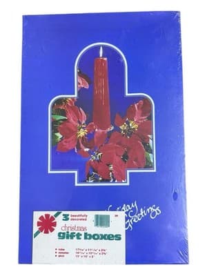 Sealed Vintage Christmas Gift Boxes Set of 3 Poinsettia Holiday Decor NOS - Thumbnail 6