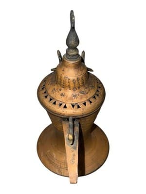 Vintage Brass Dallah Coffee Pot Middle Eastern Arabic Teapot Etched - Thumbnail 6