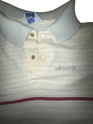 Vintage 80s Adidas Stanford Polo Shirt Cream/Red Embroidered Medium - Thumbnail 3