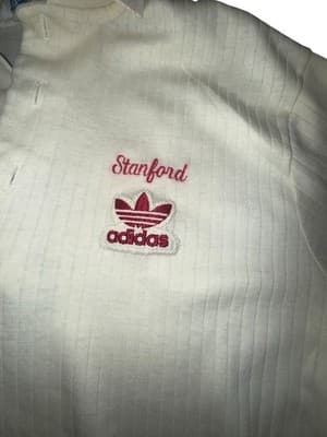 Vintage 80s Adidas Stanford Polo Shirt Cream/Red Embroidered Medium - Thumbnail 2