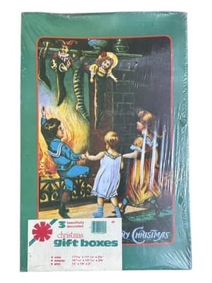 Sealed Vintage Christmas Gift Boxes Set of 3 Holiday Decor NOS - Image 1