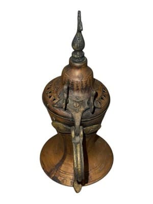 Vintage Brass Dallah Coffee Pot Middle Eastern Arabic Teapot Etched - Thumbnail 3
