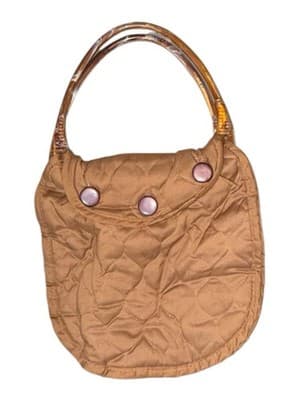 Boho Retro Quilted Lucite Bakelite Handles Purse Satchel Tote Bag Vintage - Image 1
