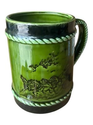RB Green Pottery Mug Horse Rope Handle Vintage - Thumbnail 7