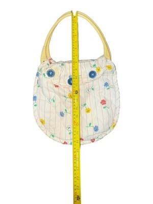Vintage Floral Quilted Handbag Purse Blue Buttons Plastic Handles Cottagecore - Thumbnail 4
