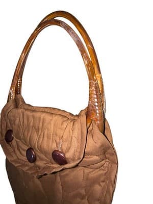 Boho Retro Quilted Lucite Bakelite Handles Purse Satchel Tote Bag Vintage - Thumbnail 4