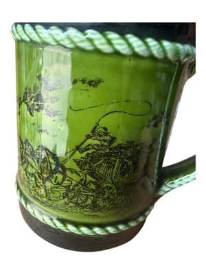 RB Green Pottery Mug Horse Rope Handle Vintage - Thumbnail 5