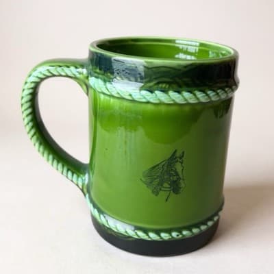 RB Green Pottery Mug Horse Rope Handle Vintage - Thumbnail 2