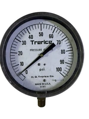Vintage H.O. Trerice 0-100 PSI Pressure Gauge Bottom Mount Made in USA - Thumbnail 2