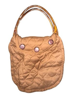 Boho Retro Quilted Lucite Bakelite Handles Purse Satchel Tote Bag Vintage - Thumbnail 2