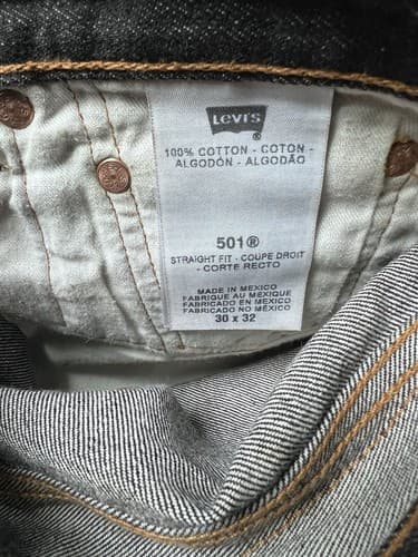 Levi's 501 Black Denim Jeans, Straight Leg, Button Fly, 30x32, Made in Mexico - Thumbnail 12
