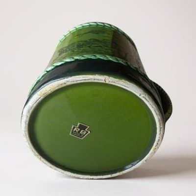 RB Green Pottery Mug Horse Rope Handle Vintage - Thumbnail 3