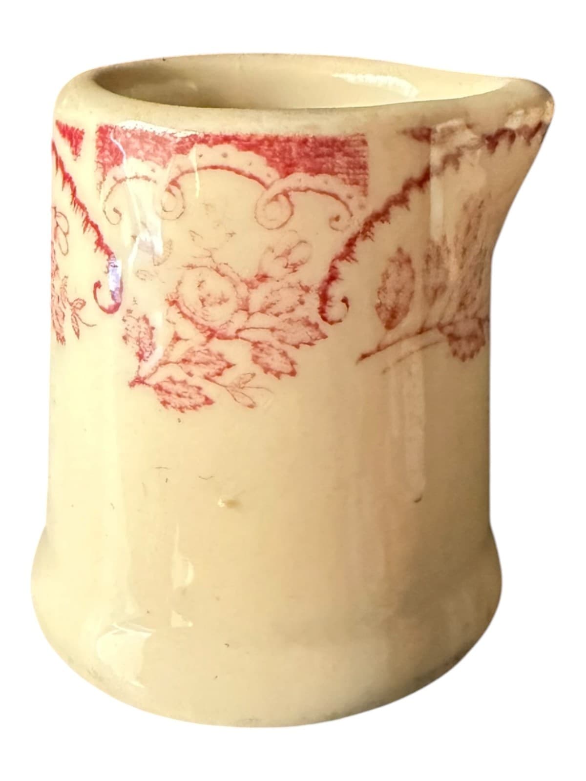 Vintage Red Beige Creamer Pitcher Floral Art Deco Style No Handle - Image 1
