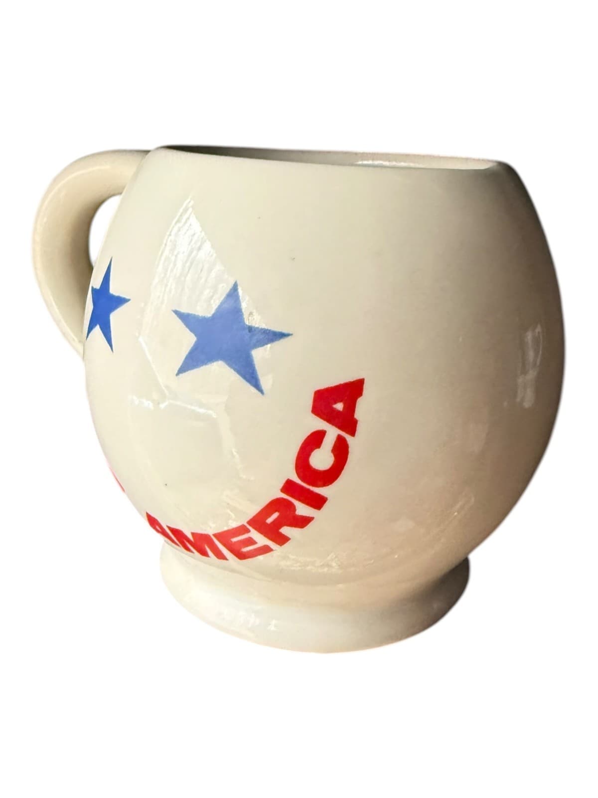 Vintage Smile America Blue Stars Ceramic Coffee Mug Cup White Patriotic USA - Thumbnail 3