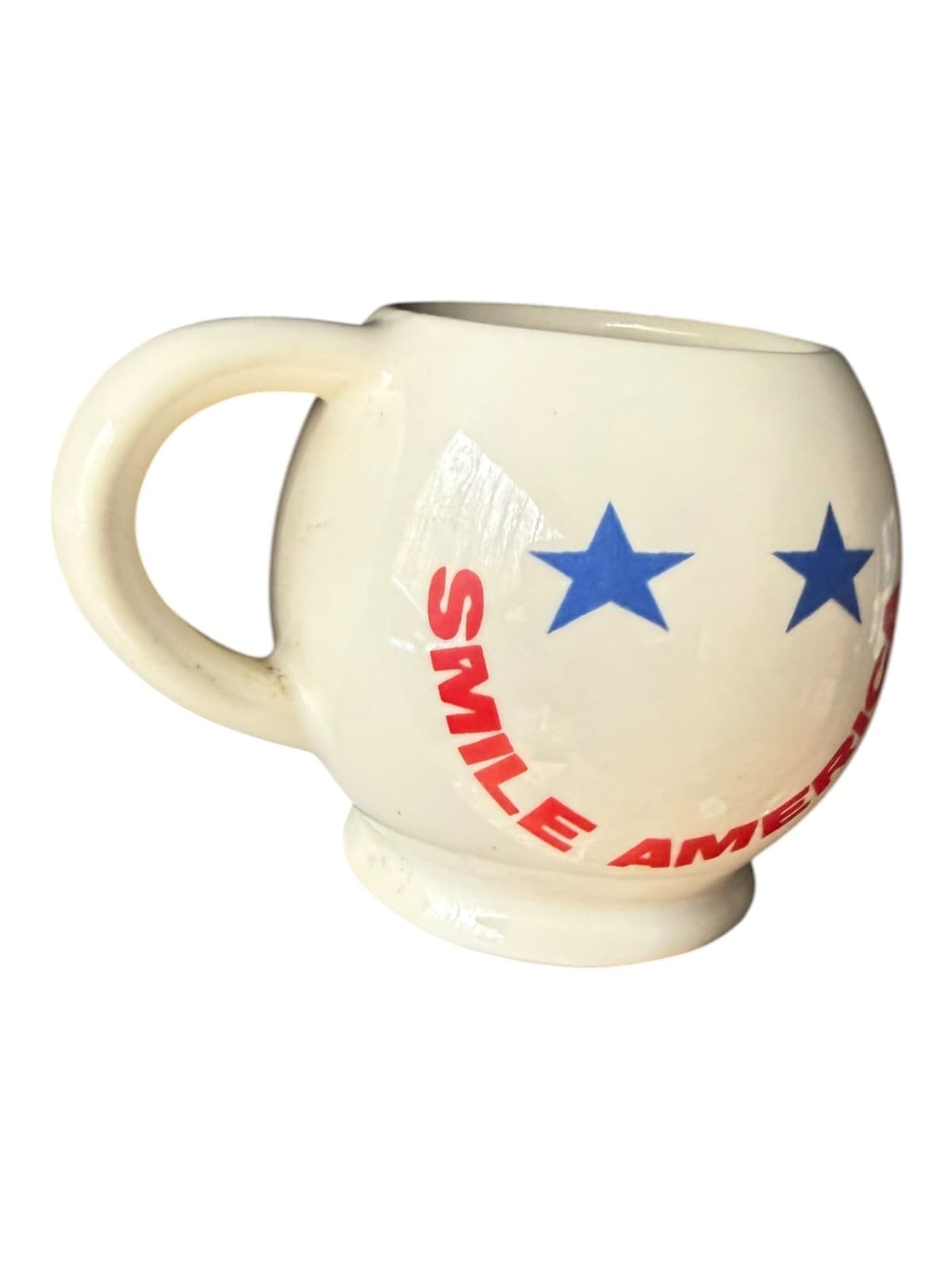 Vintage Smile America Blue Stars Ceramic Coffee Mug Cup White Patriotic USA - Thumbnail 2