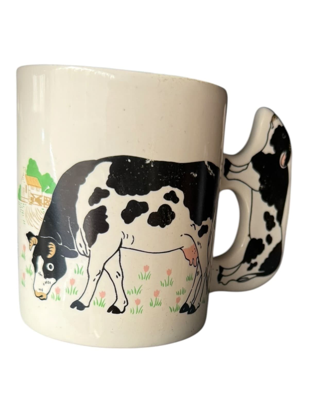 Vintage Cow Coffee Mug Ceramic with Figural Cow Handle White - Image 1