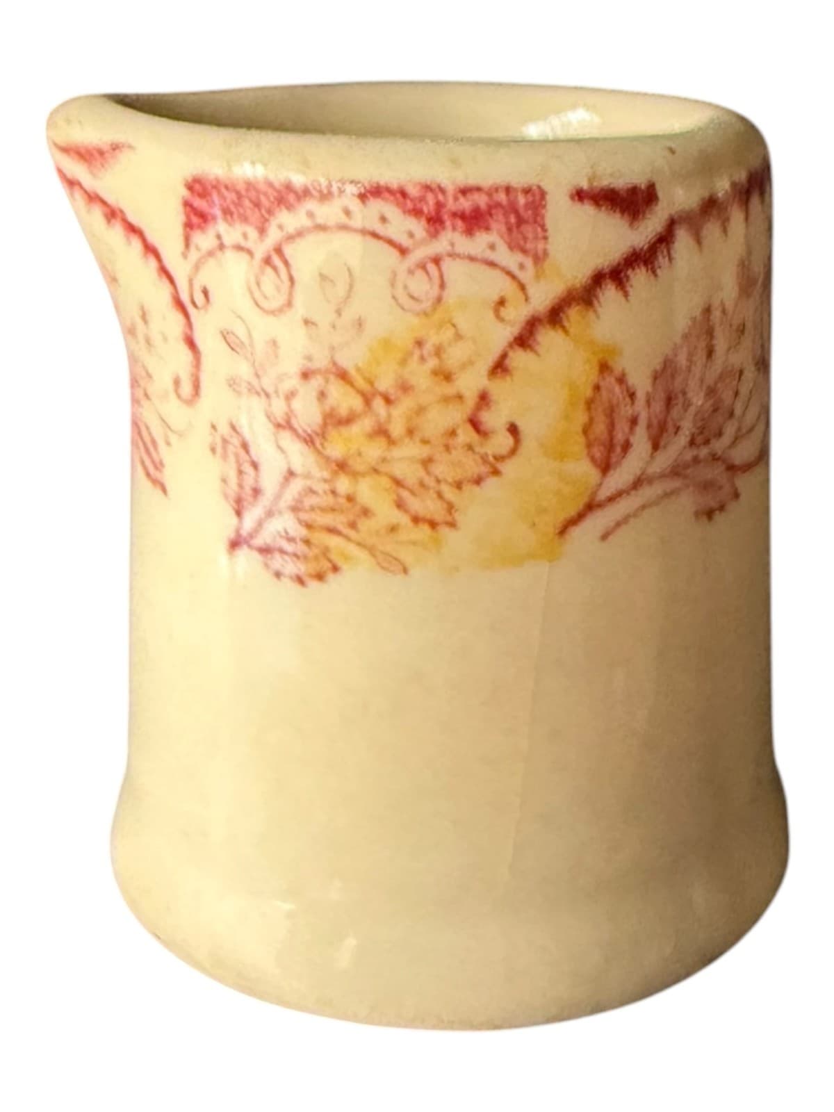 Vintage Red Beige Creamer Pitcher Floral Art Deco Style No Handle - Thumbnail 2