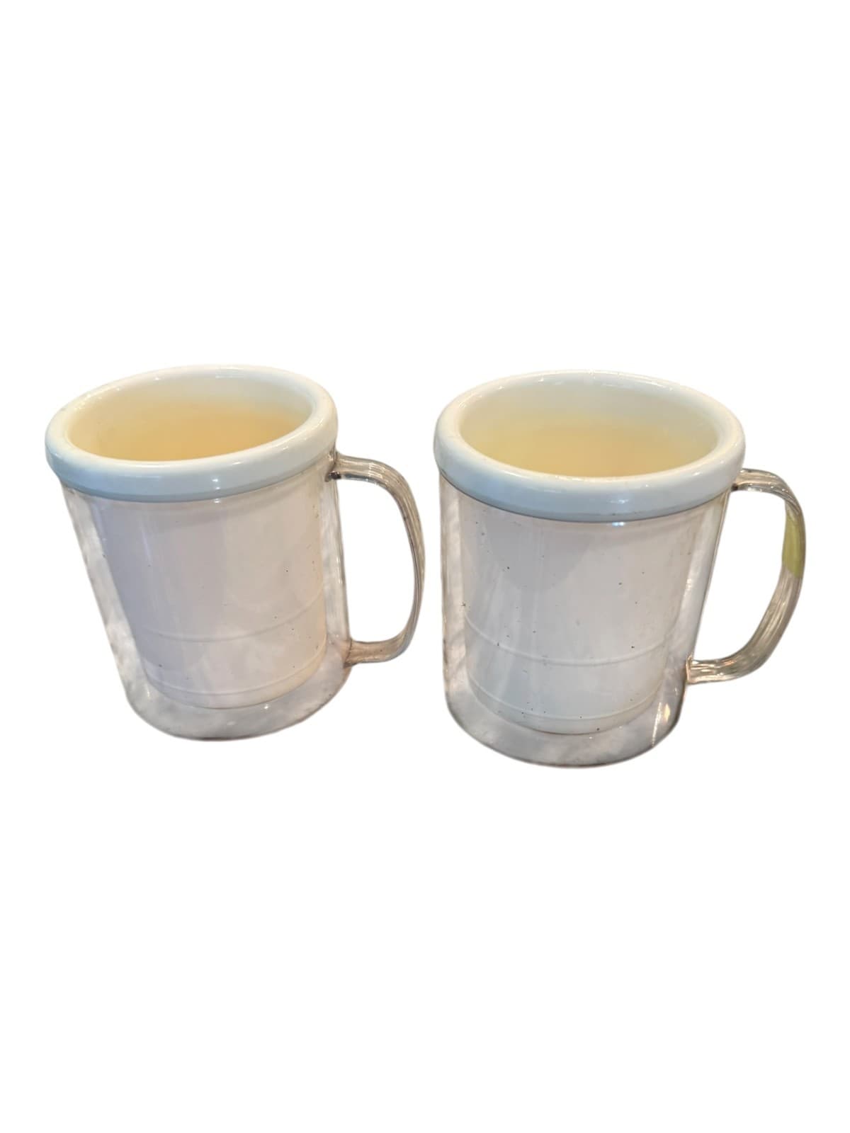 Lot of 2 Vintage Insulated Thermal Coffee Mugs Cups Set White DIY Art - Thumbnail 2