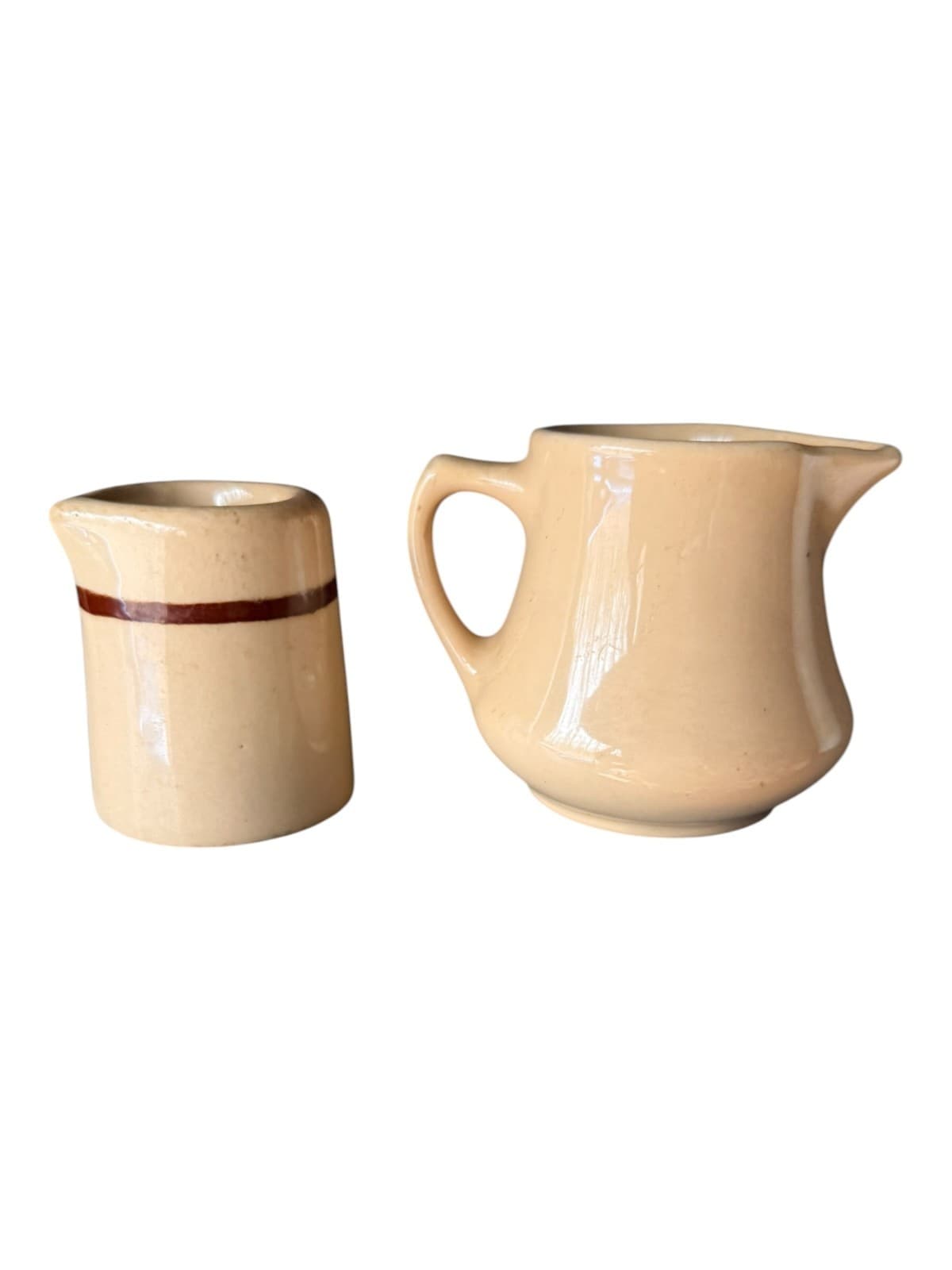 Vintage Homer Laughlin Restaurant Ware Creamer Pitcher Set Tan Beige - Thumbnail 2