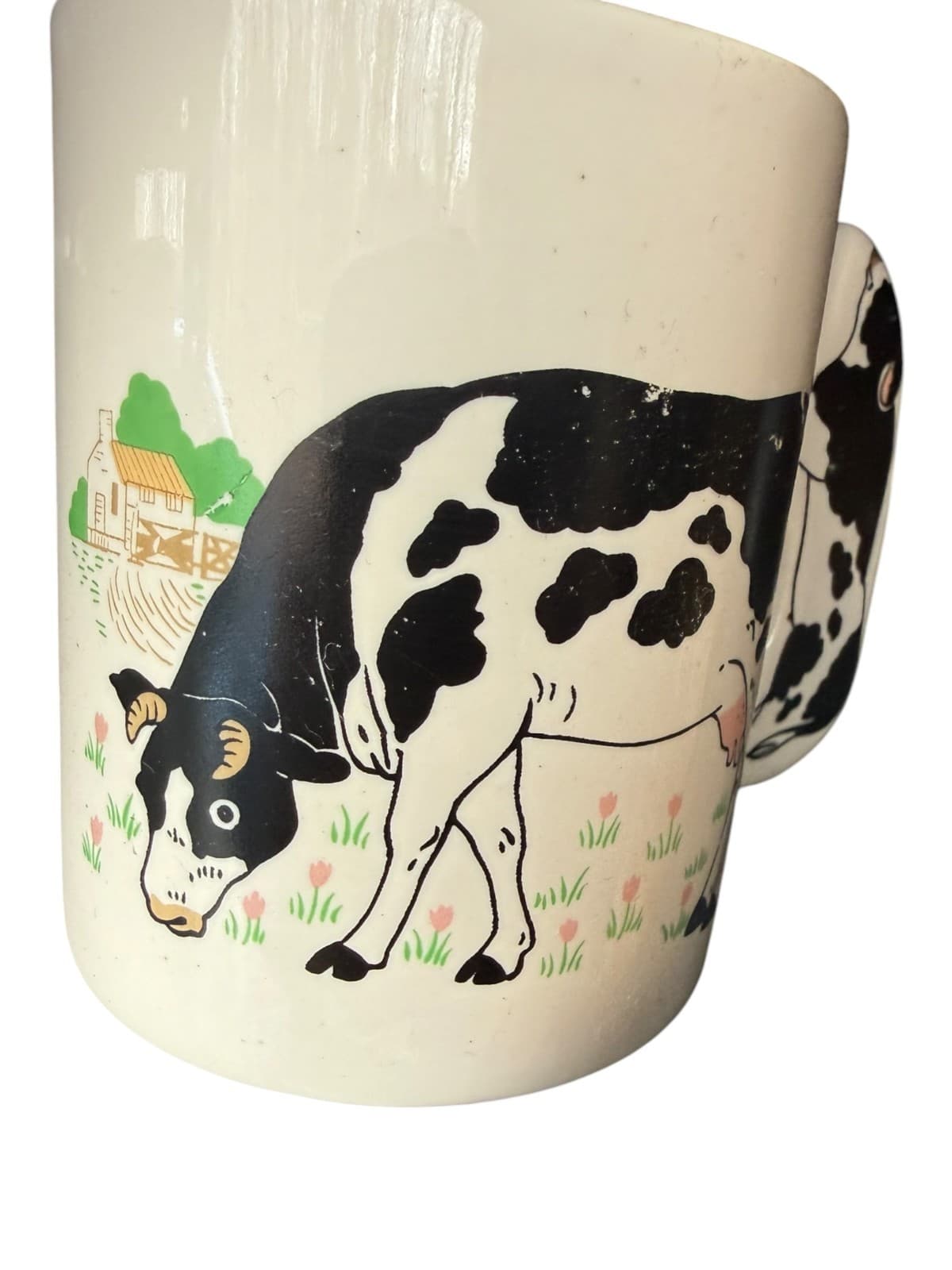 Vintage Cow Coffee Mug Ceramic with Figural Cow Handle White - Thumbnail 4