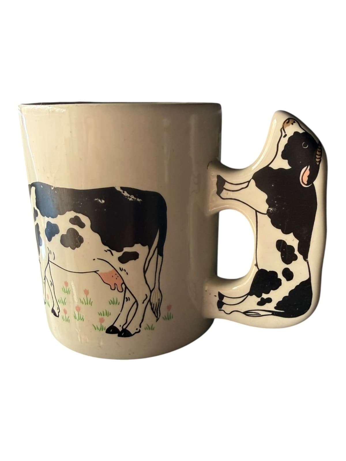 Vintage Cow Coffee Mug Ceramic with Figural Cow Handle White - Thumbnail 2