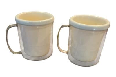Lot of 2 Vintage Insulated Thermal Coffee Mugs Cups Set White DIY Art - Image 1