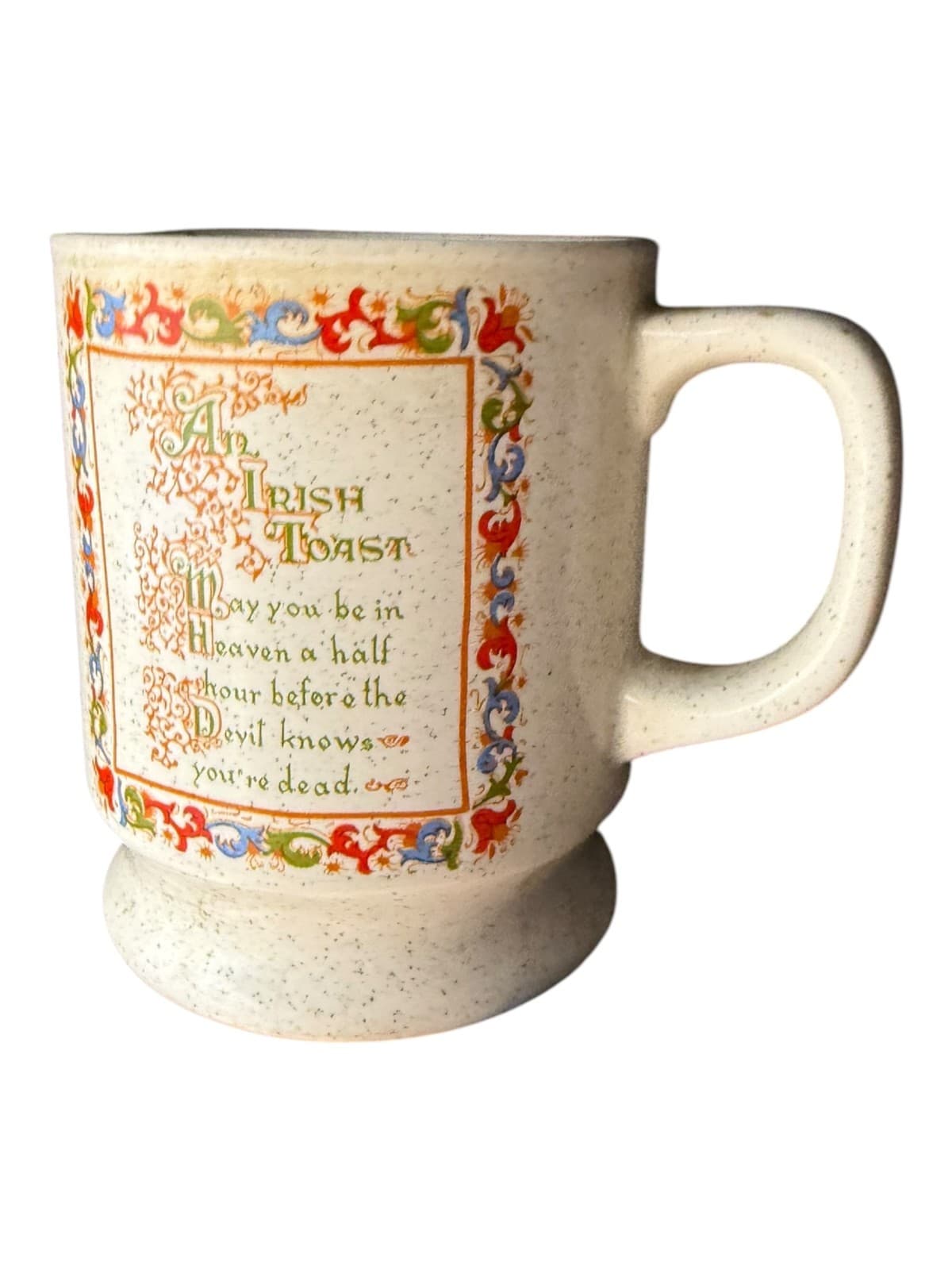 Vintage Ar Irish Toast Ceramic Coffee Mug Cup Heaven Half Hour Before Devil Know - Image 1