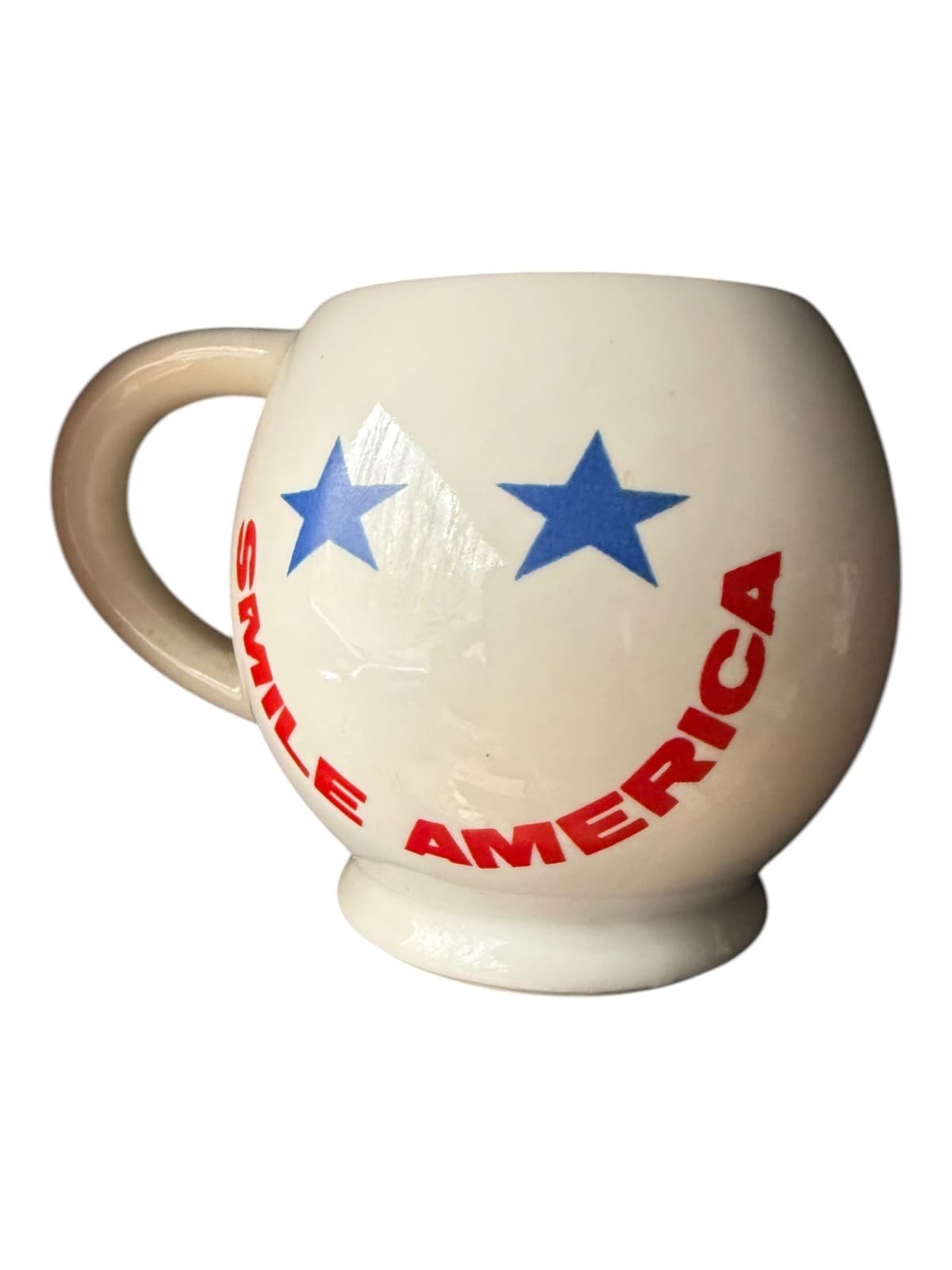 Vintage Smile America Blue Stars Ceramic Coffee Mug Cup White Patriotic USA - Thumbnail 6