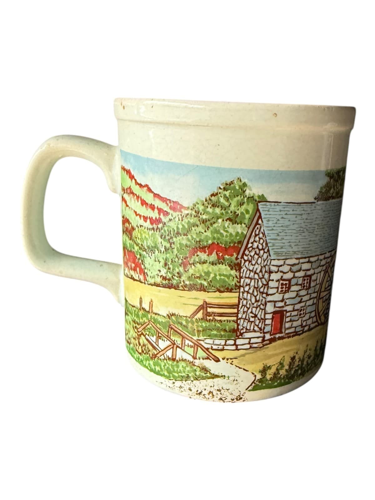 Vintage Stoneware Town Country Farm Coffee Mug White - Thumbnail 2