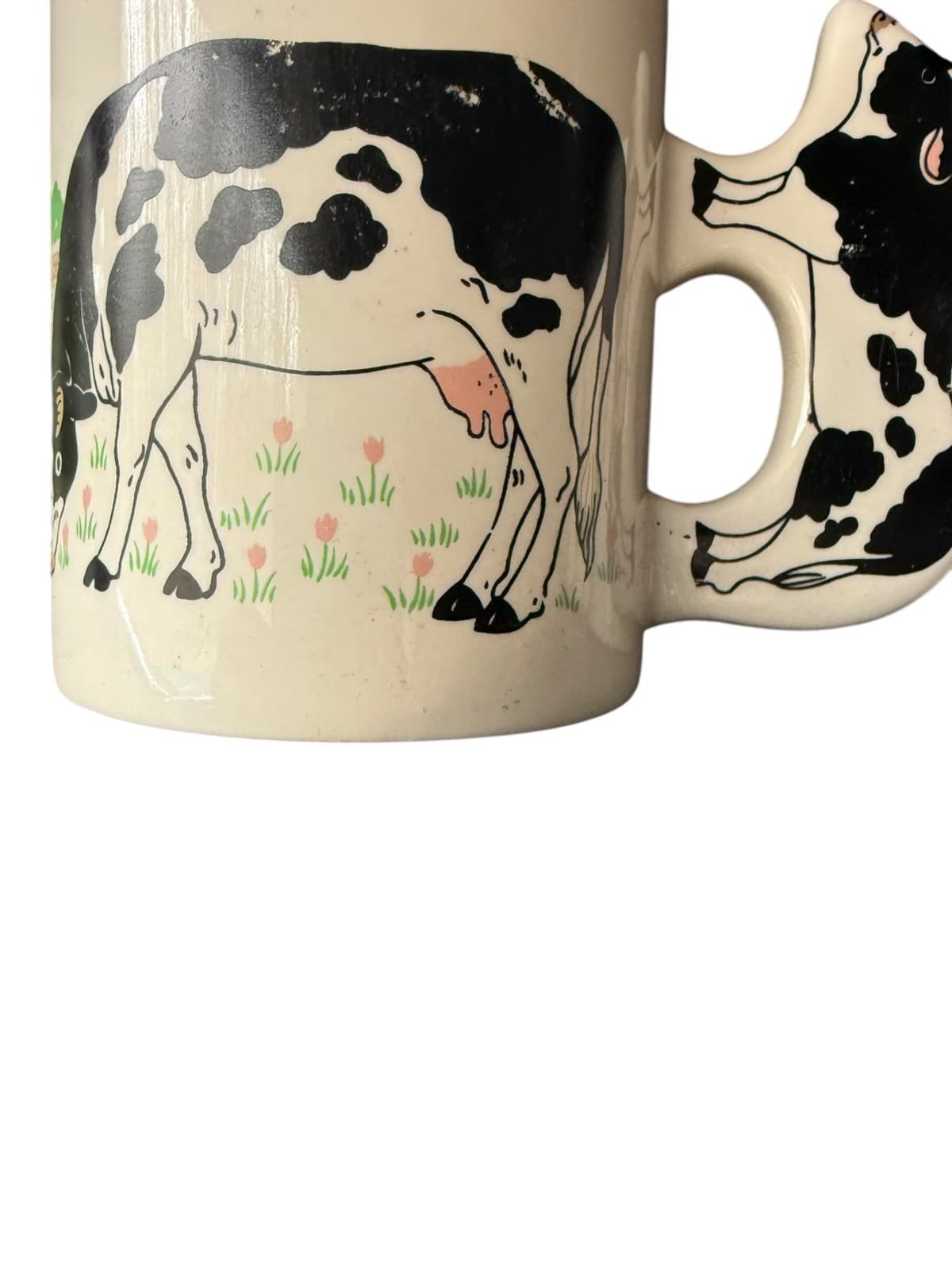 Vintage Cow Coffee Mug Ceramic with Figural Cow Handle White - Thumbnail 8