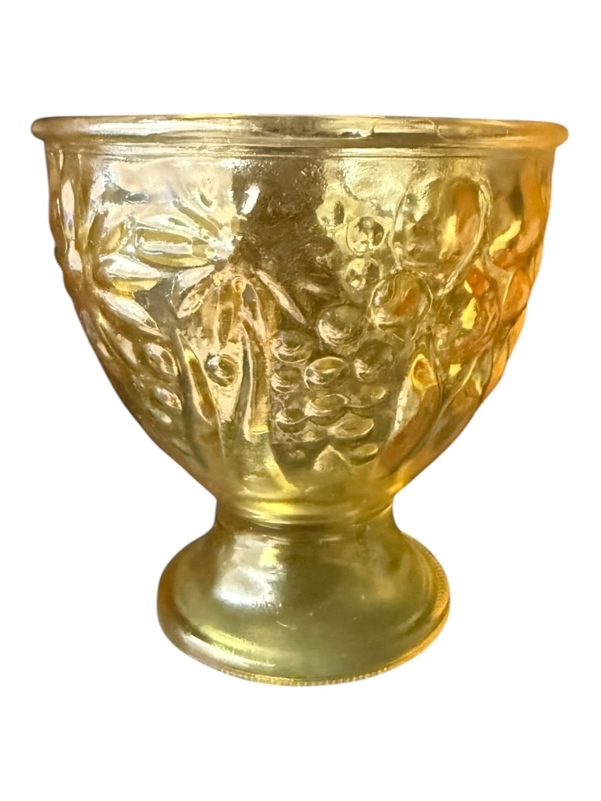 Vintage Avon Yellwo Amber Floral Glass Embossed Candy Dish - Image 1