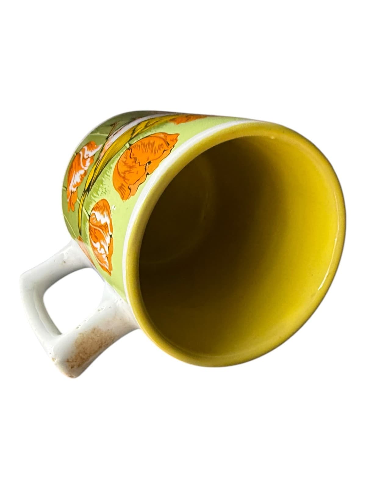 Vintage Yellow Bird Orange Tulips Ceramic Coffee Tea Cup Mug White - Thumbnail 5