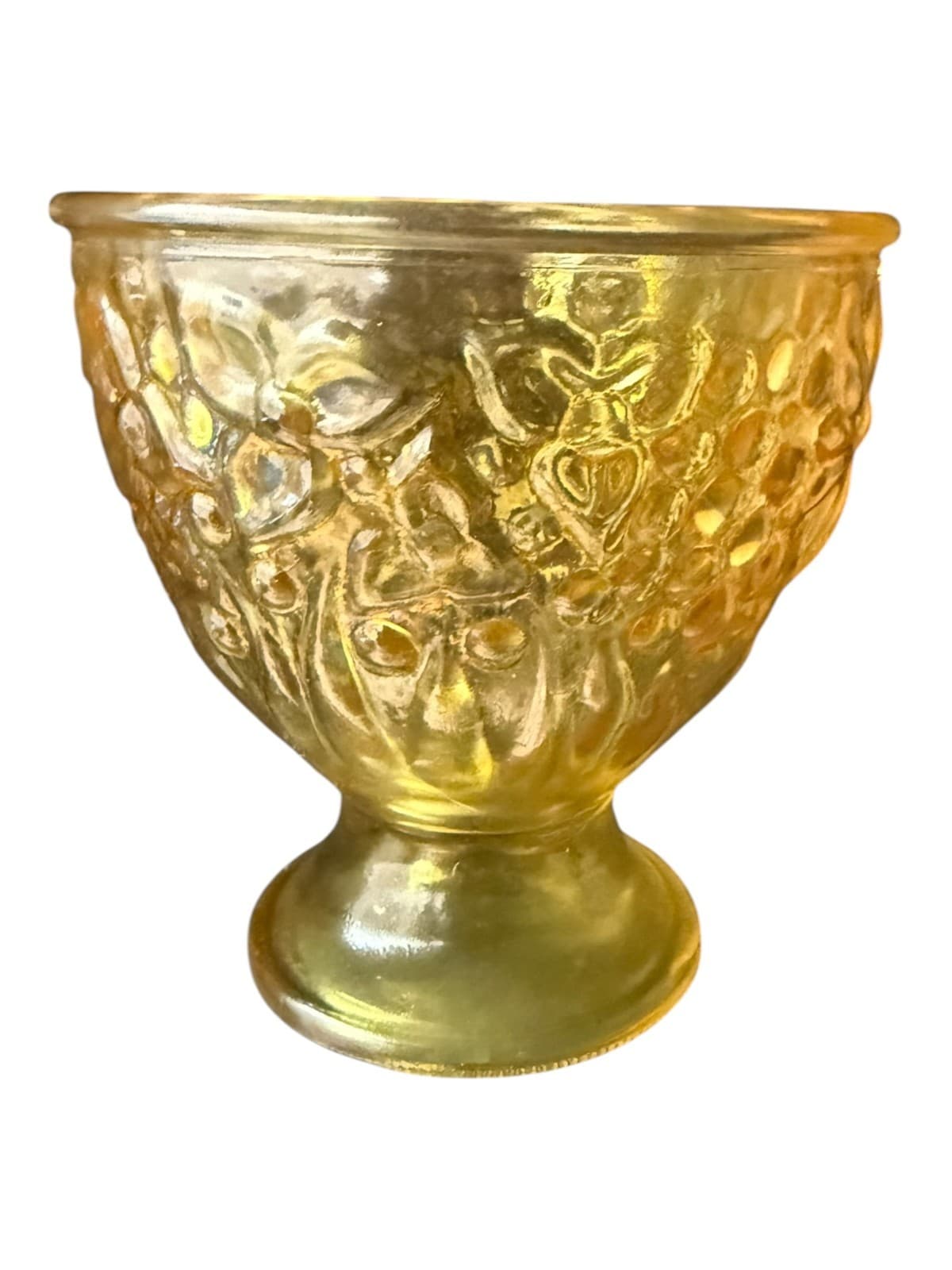 Vintage Avon Yellwo Amber Floral Glass Embossed Candy Dish - Thumbnail 2