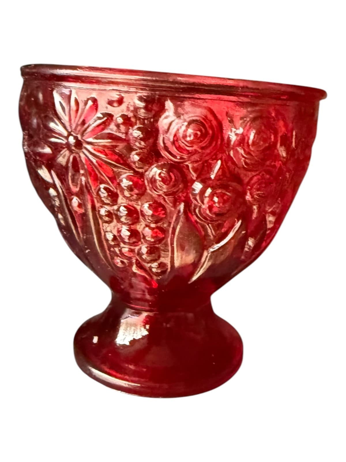 Vintage Avon Red Flash Glass Compote Floral Egg Candy Dish - Thumbnail 2