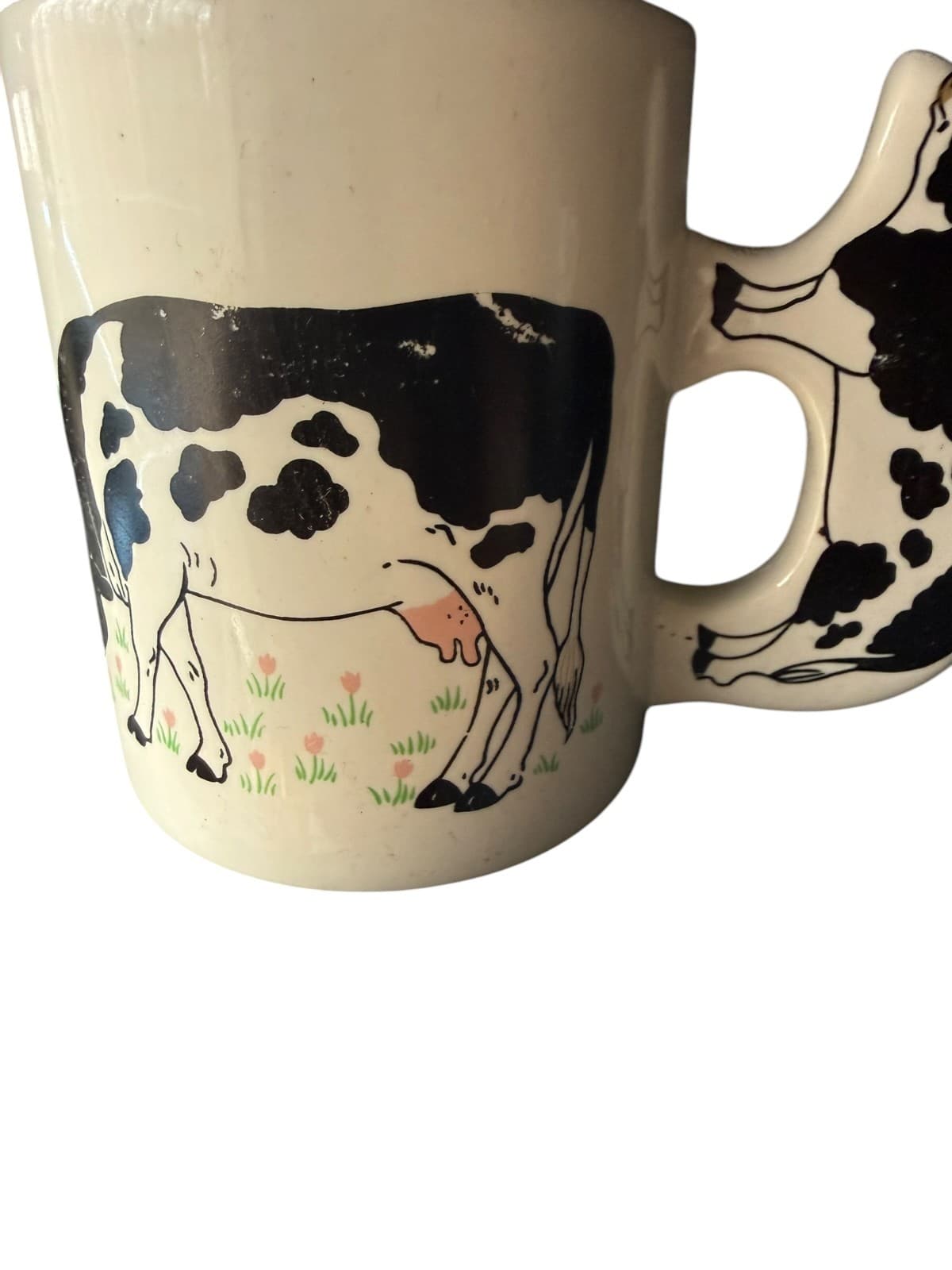 Vintage Cow Coffee Mug Ceramic with Figural Cow Handle White - Thumbnail 5