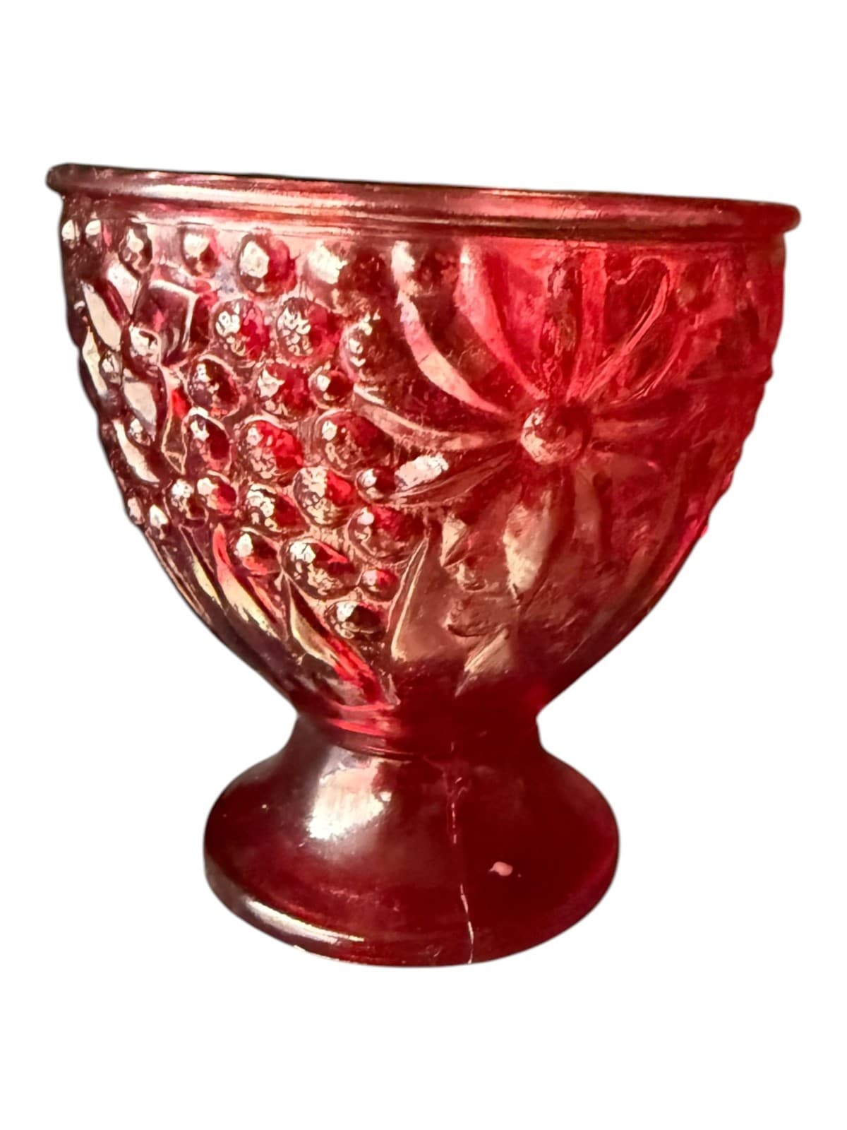 Vintage Avon Red Flash Glass Compote Floral Egg Candy Dish - Thumbnail 3