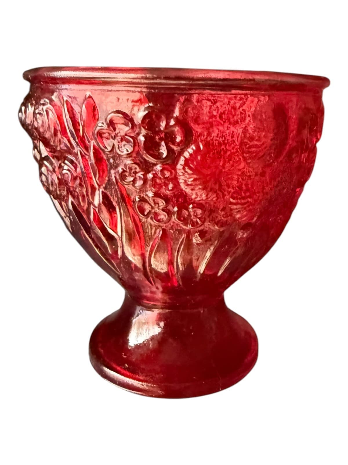 Vintage Avon Red Flash Glass Compote Floral Egg Candy Dish - Image 1