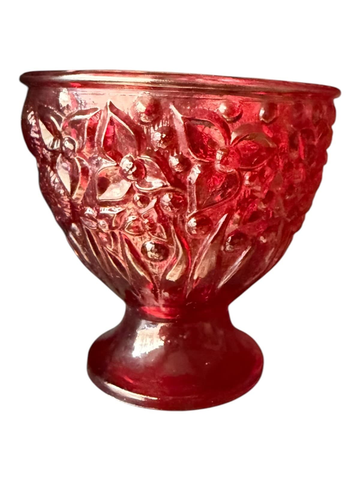 Vintage Avon Red Flash Glass Compote Floral Egg Candy Dish - Thumbnail 4