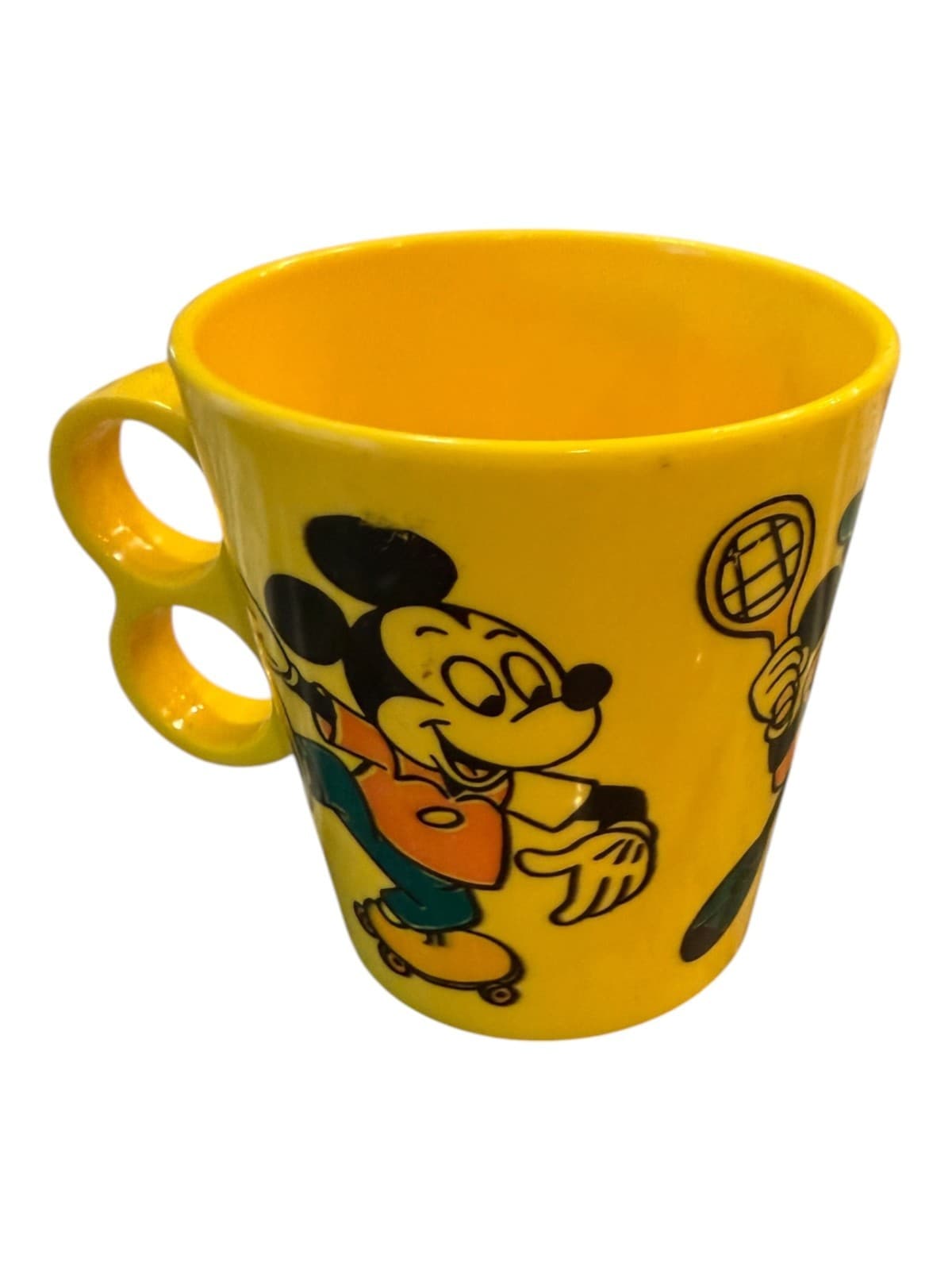 Vintage Eagle Disney Mickey Minnie Donald Duck Skating Plastic Mug Yellow - Thumbnail 2
