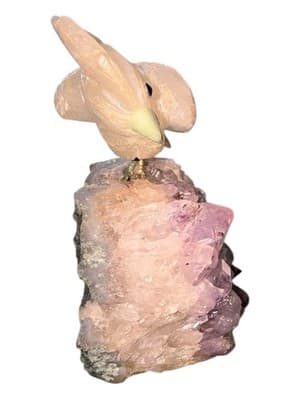 Carved White Jade Cockatoo on Amethyst Geode Base Sculpture - Thumbnail 4
