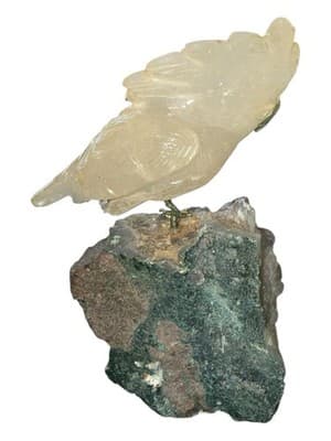 Carved White Jade Cockatoo on Amethyst Geode Base Sculpture - Thumbnail 6