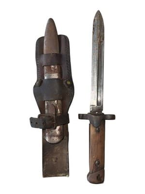 Italian M1938 Bayonet w/ Original Leather Scabbard 7” Blade Fixed WWII Era - Thumbnail 5
